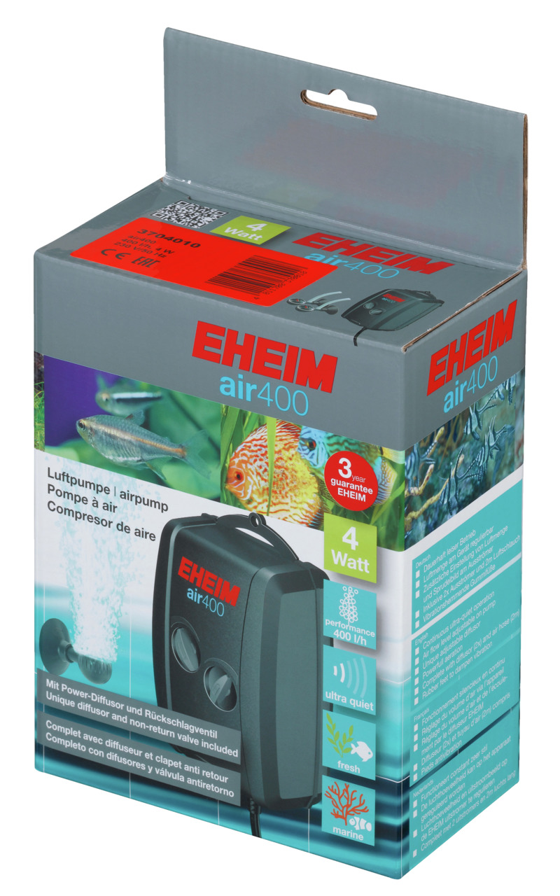 EHEIM air400 Luftpumpe, für Aquarienbesitzer, 400 l-h, 4 W, leise, mit Power-Diffusor, Rückschlagventil, 3 Jahre Garantie.