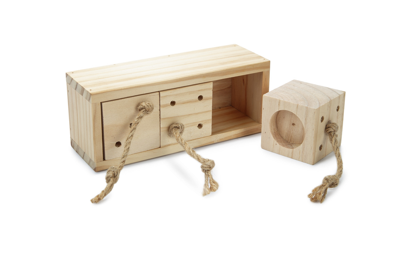 Beeztees Intelligenzspielzeug für Kleintiere, Holz, für Nagetiere (Hamster-Mäuse), fördert Aktivität & Spieltrieb, mit Schubladen & Würfel.