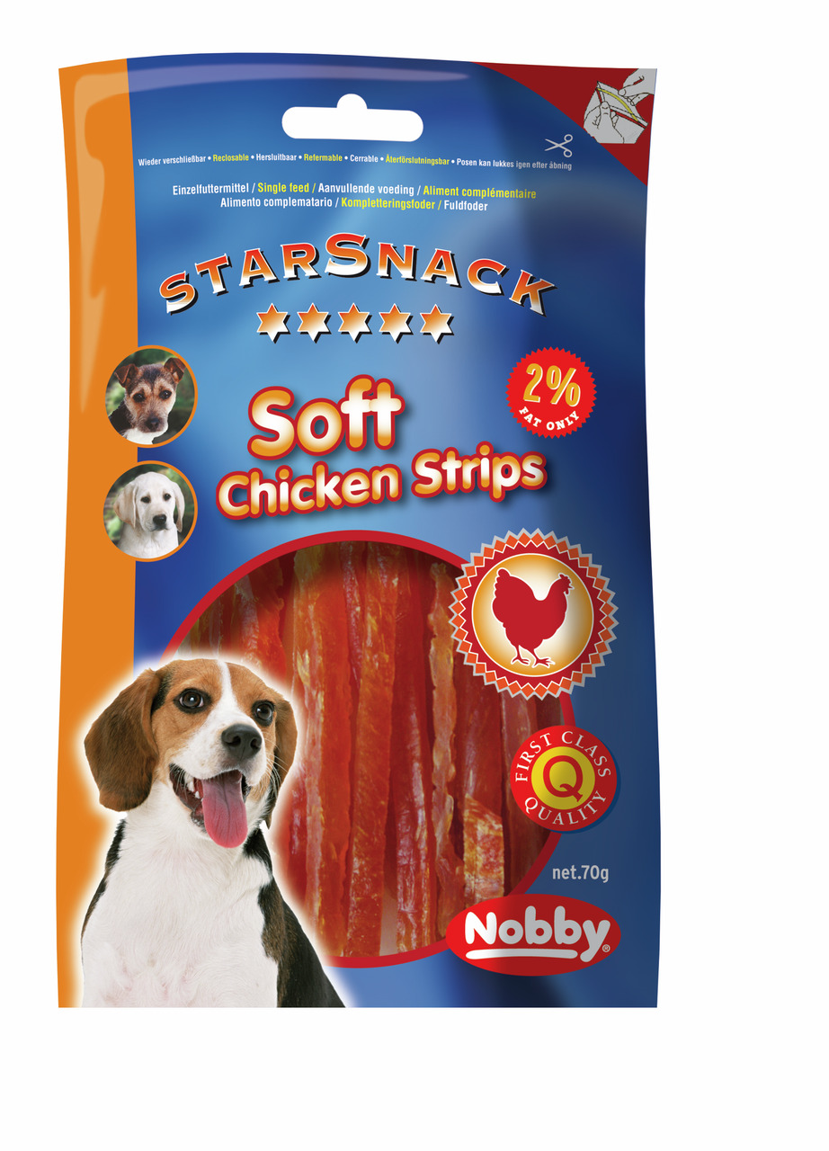 Nobby StarSnack Soft Chicken Strips, Hundesnack, Hähnchengeschmack, 2 % Fett, 70 g, wiederverschließbar, hochwertig, erstklassige Qualität