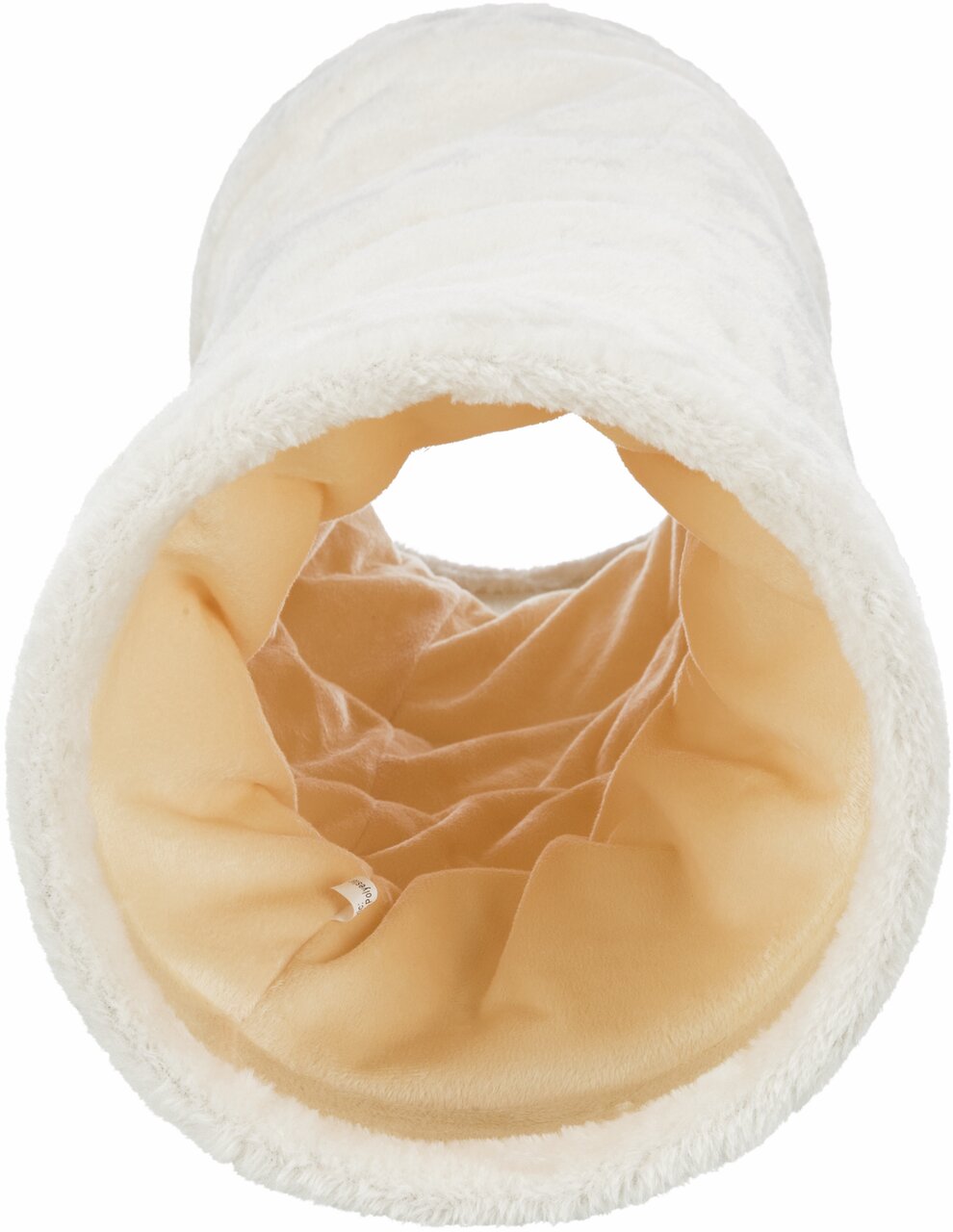 Weißer Plüsch-Spieltunnel von TRIXIE für Katzen, ideal zum Spielen und Verstecken, weiches Material, ca. 25 cm Durchmesser.