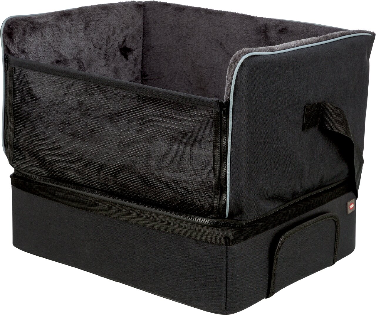 TRIXIE Auto-Schondecke für Hunde, Rücksitz-Schutzdecke in Schwarz-Grau mit hohen Seitenwänden und Stauraum.