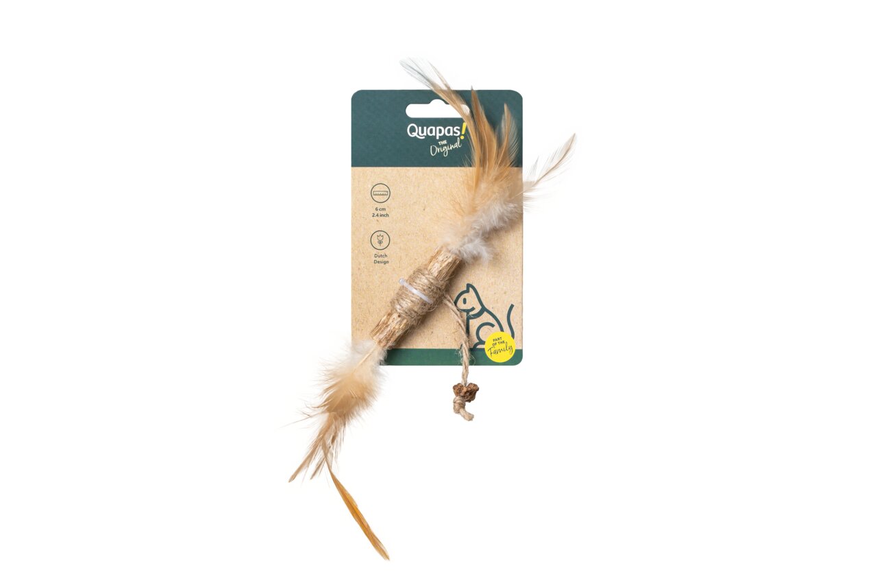 Quapas „Quapas Original“ Katzenspielzeug, 6 cm Spielstab mit Federn, Dutch Design, ideal für interaktives Spielen, umweltfreundlich.