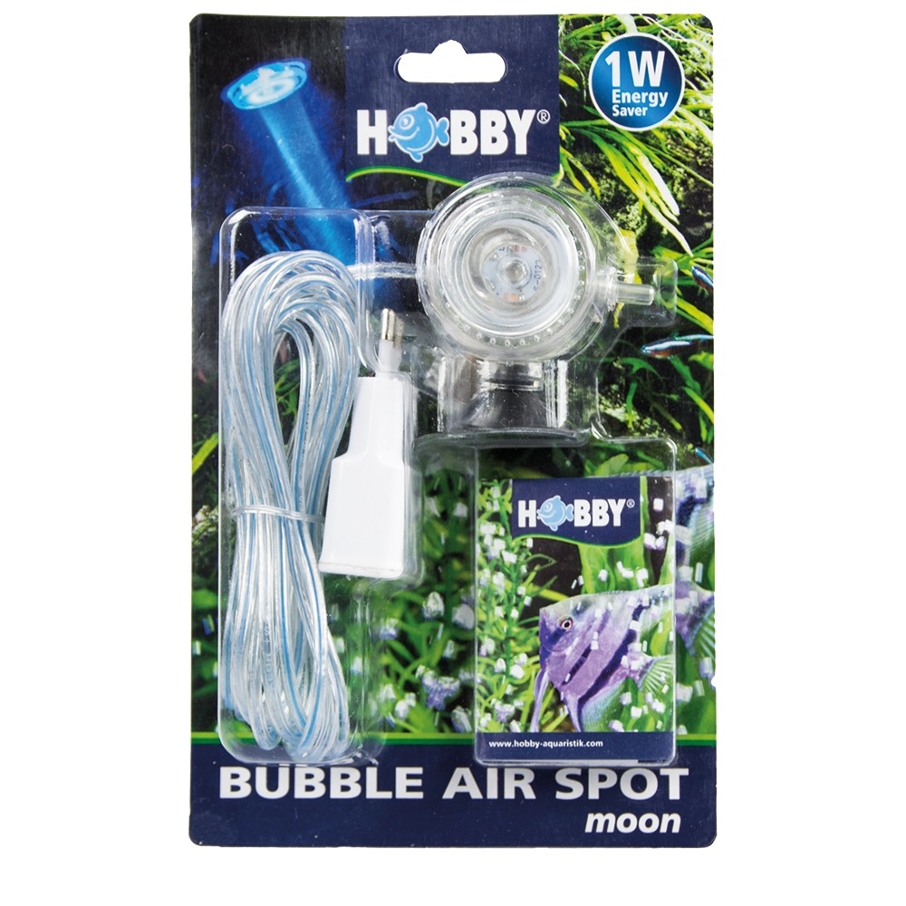 Hobby Bubble Air Spot Moon: LED-Luftsprudelbeleuchtung (1W) für Aquarien, blauer Lichteffekt, inkl. Kabel & Adapter.