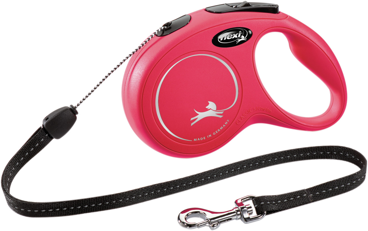 Flexi Classic Hundeleine, Pink, für Hunde, ergonom. Griff, robuste ausziehb. Schnur, stabiler Karabiner, Flexi-Logo, Hundemotiv.
