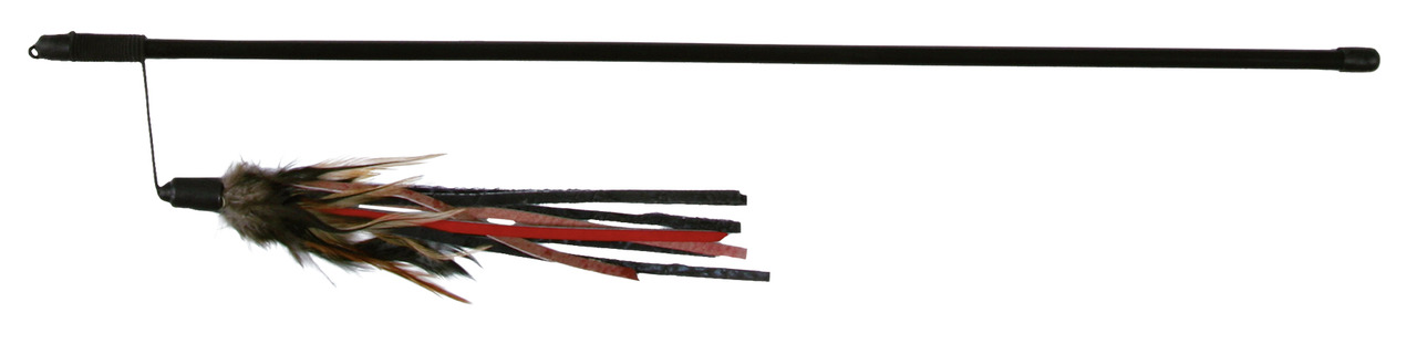 TRIXIE Katzenspielzeug, Kunststoffstange mit Federanhänger (Braun/Rot/Schwarz), für alle Katzen, fördert Bewegung & Spieltrieb.