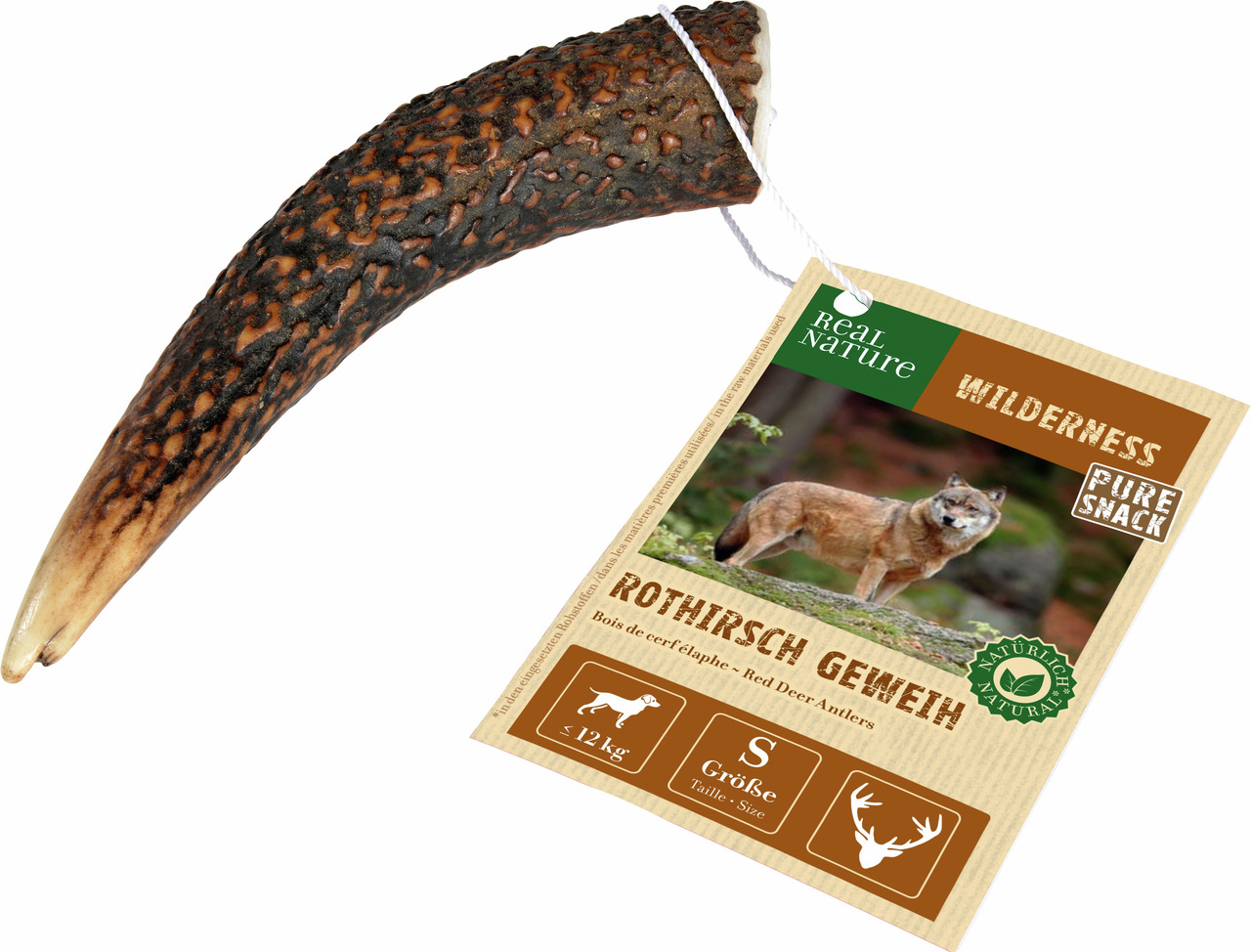 REAL NATURE WILDERNESS PURE SNACK Rothirsch Geweih, Hunde bis 12 kg, natürl. Kausnack, Größe S, Qualität & Natürlichkeit.
