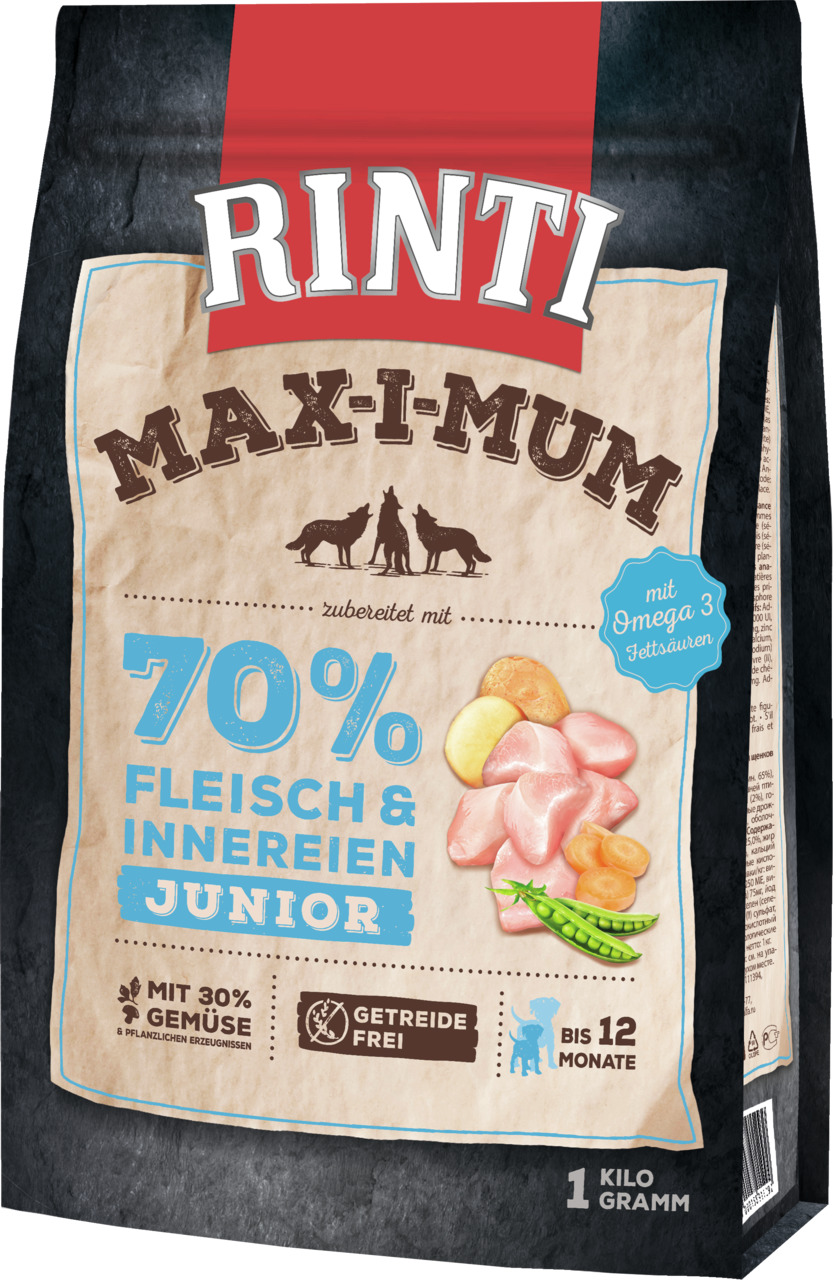 Sparpaket 2 x 1 kg Rinti Max-i-Mum Junior Huhn Hunde Trockenfutter