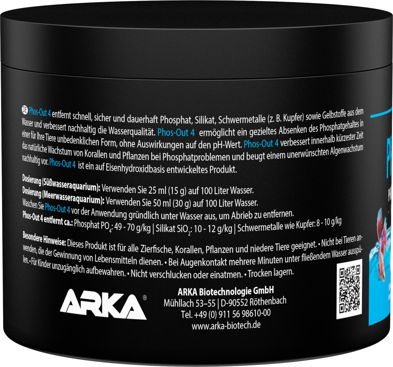 ARKA Phos-Out 4 für Zierfische, Korallen und Pflanzen, entfernt Phosphat, Silikat und Schwermetalle, 3000 ml.