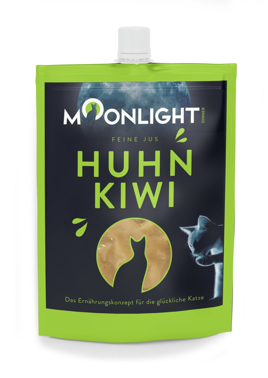 Moonlight Dinner Feine Jus Huhn & Kiwi für Katzen, 85g. Spezialernährung für glückliche Katzen, geschmacksintensiv.