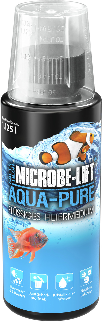 MICROBE-LIFT Aqua-Pure, Filtermedium f. Süß-/Meerwasser, 1,125 L, kristallklares Wasser, Schadstoffabbau, nützliche Bakterien.