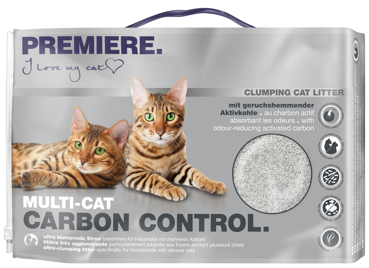 PREMIERE Multi-Cat Carbon Control Katzenstreu, für Mehrkatzen-Haushalte, mit Aktivkohle, ultra-klumpend, geruchshemmend, langanhaltend.