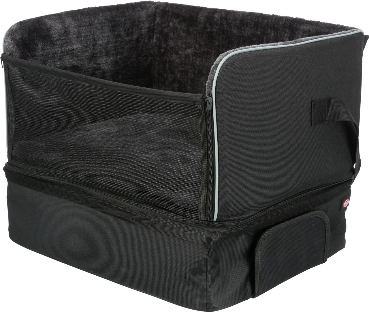 TRIXIE Autositz für Hunde, schwarz, gepolstert, für kleine-mittelgroße Hunde, mit grauer Innenpolsterung, Netzeinsätzen, ideal fürs Auto.
