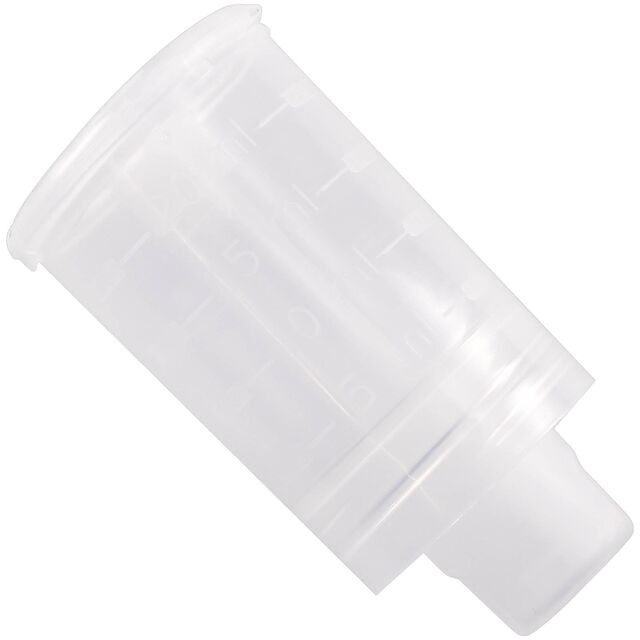 Das Bild zeigt einen transparenten Dosierbecher der Marke Aqua Rebell, geeignet für die präzise Abmessung von Flüssigkeiten, insbesondere für die Aquaristik. Der Becher besitzt eine gut lesbare Skala in Millilitern und ist aus robustem Kunststoff gefertig