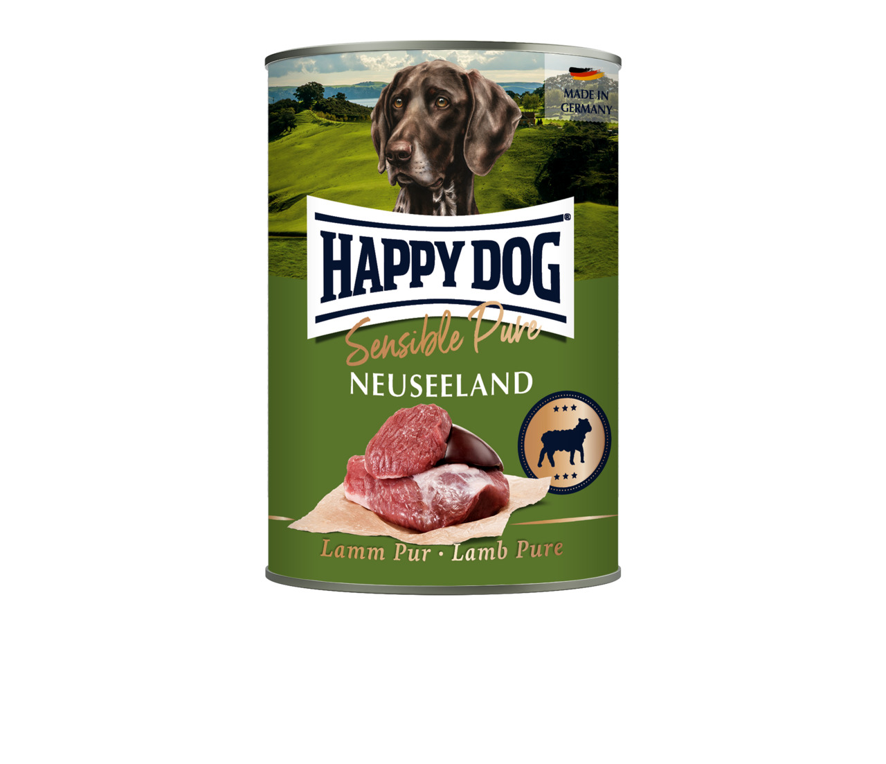 Happy Dog Sensible Pure Neuseeland Nassfutter für Hunde, Geschmacksrichtung Lamm pur, 400 g.