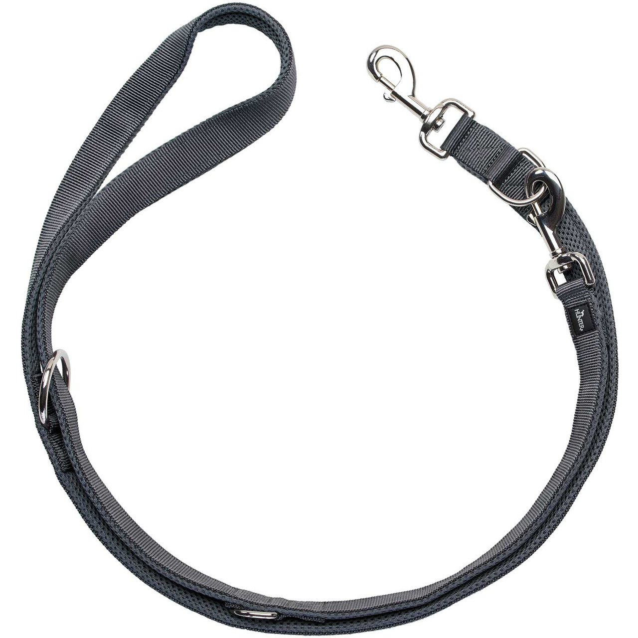 Verstellbare Führleine "HUNTER Freestyle" für Hunde, Grau, Nylon, Metallkarabiner, langlebig & komfortabel, Länge: ca. 2 m.