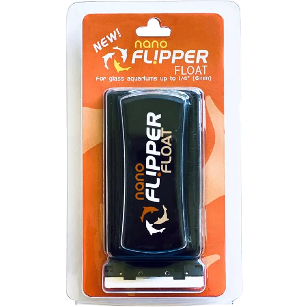 Nano Flipper Float: Reinigungswerkzeug f. Glas-Aquarien (bis 6 mm), schwimmend, effiziente Reinigung, orange-weiße Verpackung.