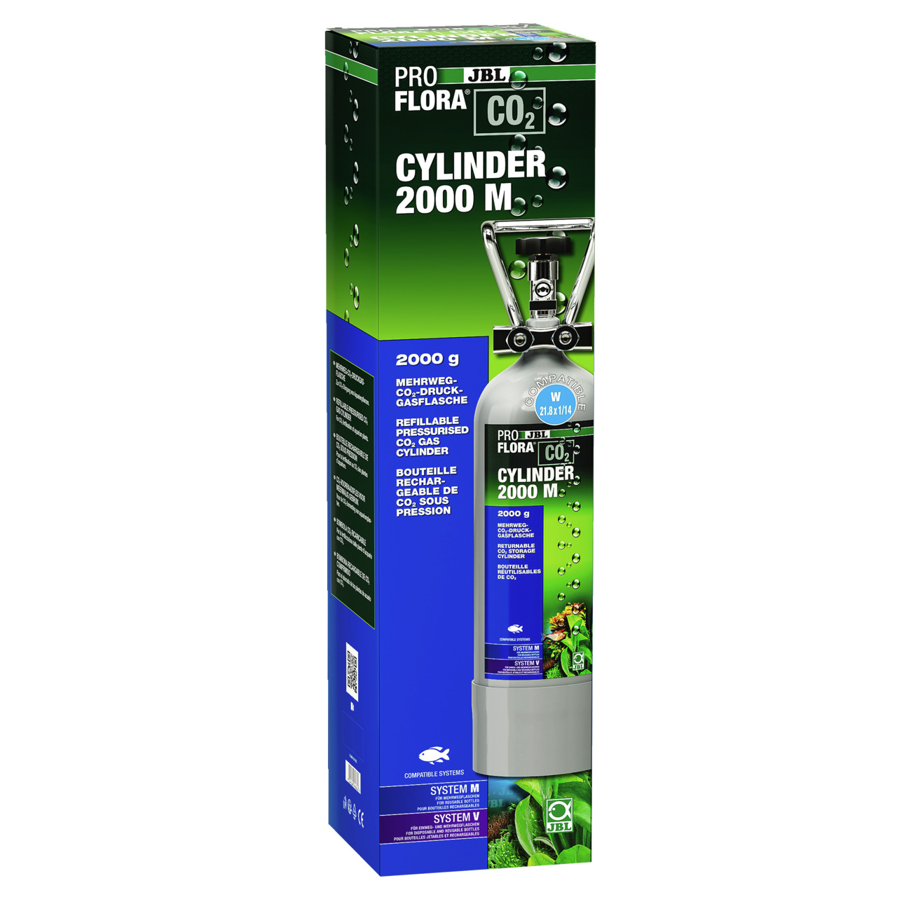 JBL ProFlora CO2 Cylinder 2000 M, 2000 g, wiederbefüllbar, für Aquarien, fördert Pflanzenwachstum durch optimale CO2-Versorgung.