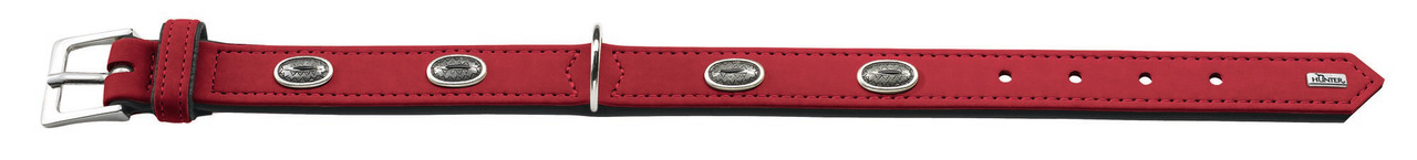 HUNTER Hundehalsband Cody, Leder, Metallapplikationen, für alle Hunde, silberne Schnalle, 5 Löcher, stilvoll, komfortabel.