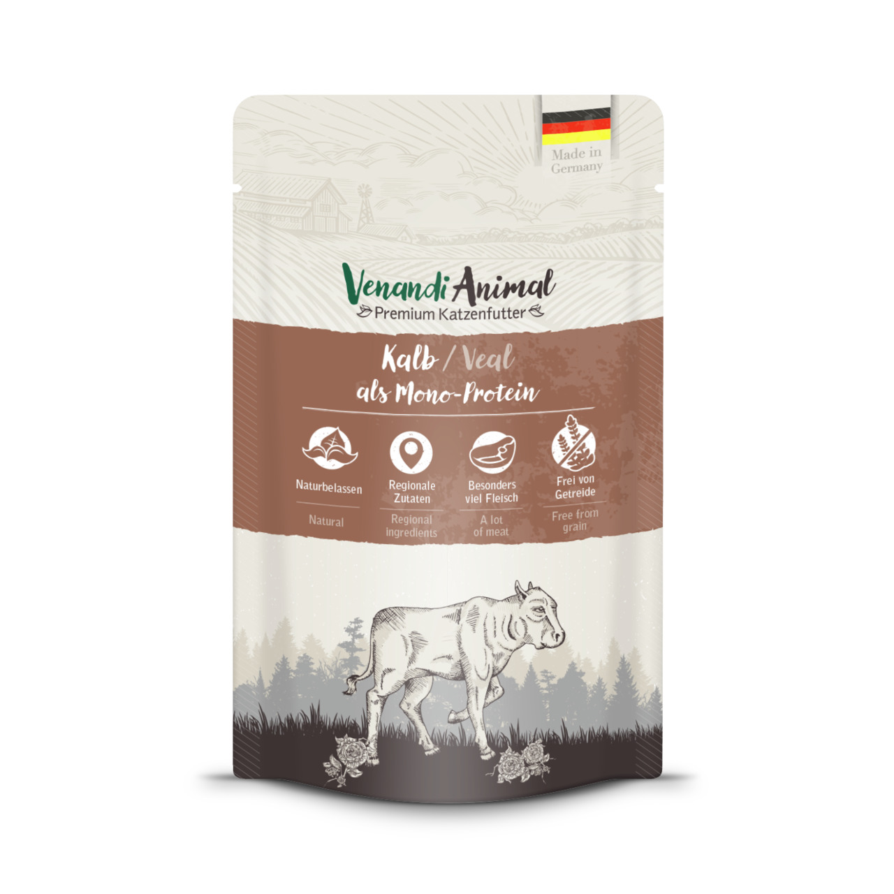 Venandi Animal Katzenfutter Kalb (Mono-Protein), getreidefrei, natürliche Zutaten, viel Fleisch, 100% Made in Germany.