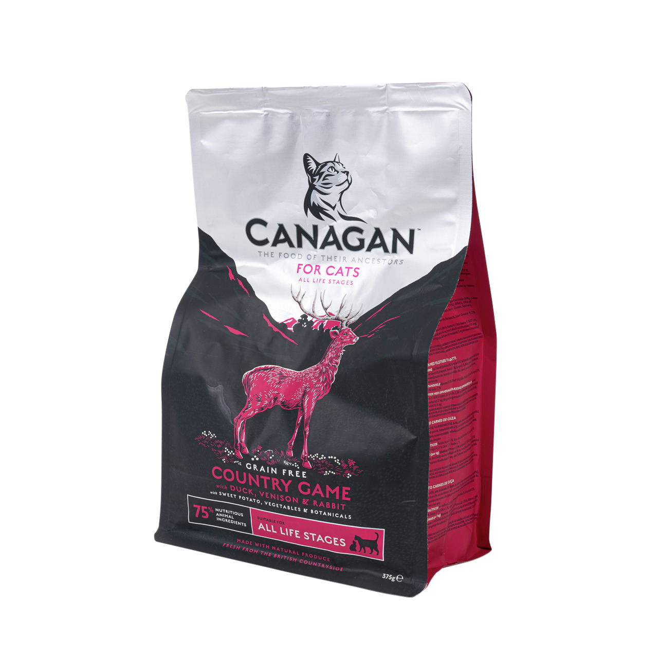 Canagan Country Game Katzenfutter, alle Lebensphasen, Ente-Wild-Kaninchen, getreidefrei, natürliche Zutaten, 375 g.