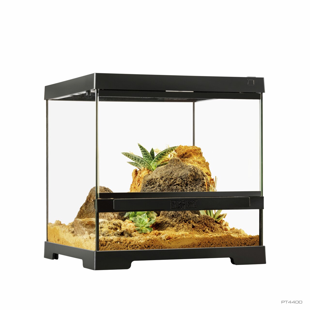 Exo Terra Terrarium PT4400, Glasterrarium f. Reptilien/Amphibien, Wüstenbewohner, nat. Umgebung, schwarze Basis, stabil, hochwertig.
