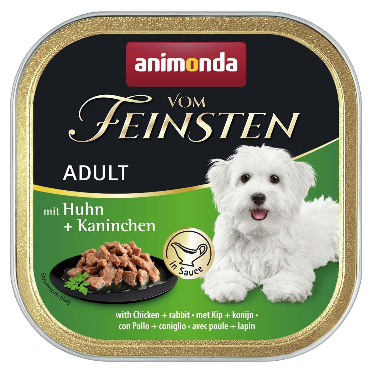 animonda Vom Feinsten Adult, Huhn & Kaninchen in Sauce, für ausgewachsene Hunde, 150 g, mit leckerem Geschmack.