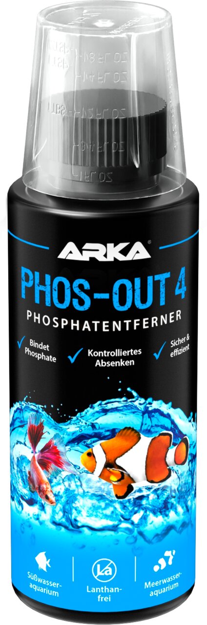 ARKA PHOS-OUT 4 Phosphatentferner für Süßwasser- und Meerwasseraquarien, lanthanfrei, sicher und effizient.