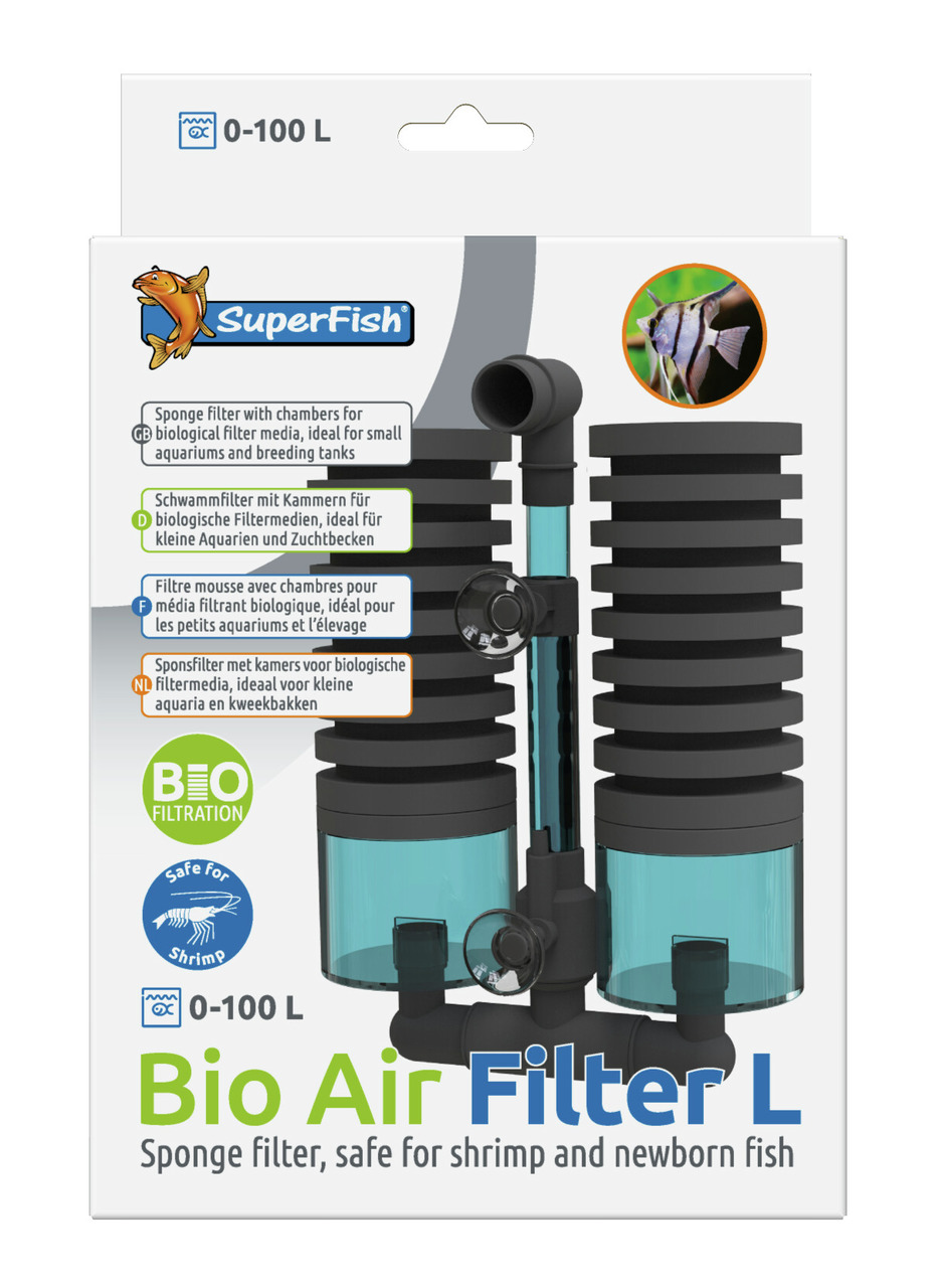 SuperFish Bio Air Filter L: Schwammfilter f. Aquarien (0-100L), ideal f. Garnelen/Jungfische, bio. Filterung, sichere Nutzung, Bild: Fisch.
