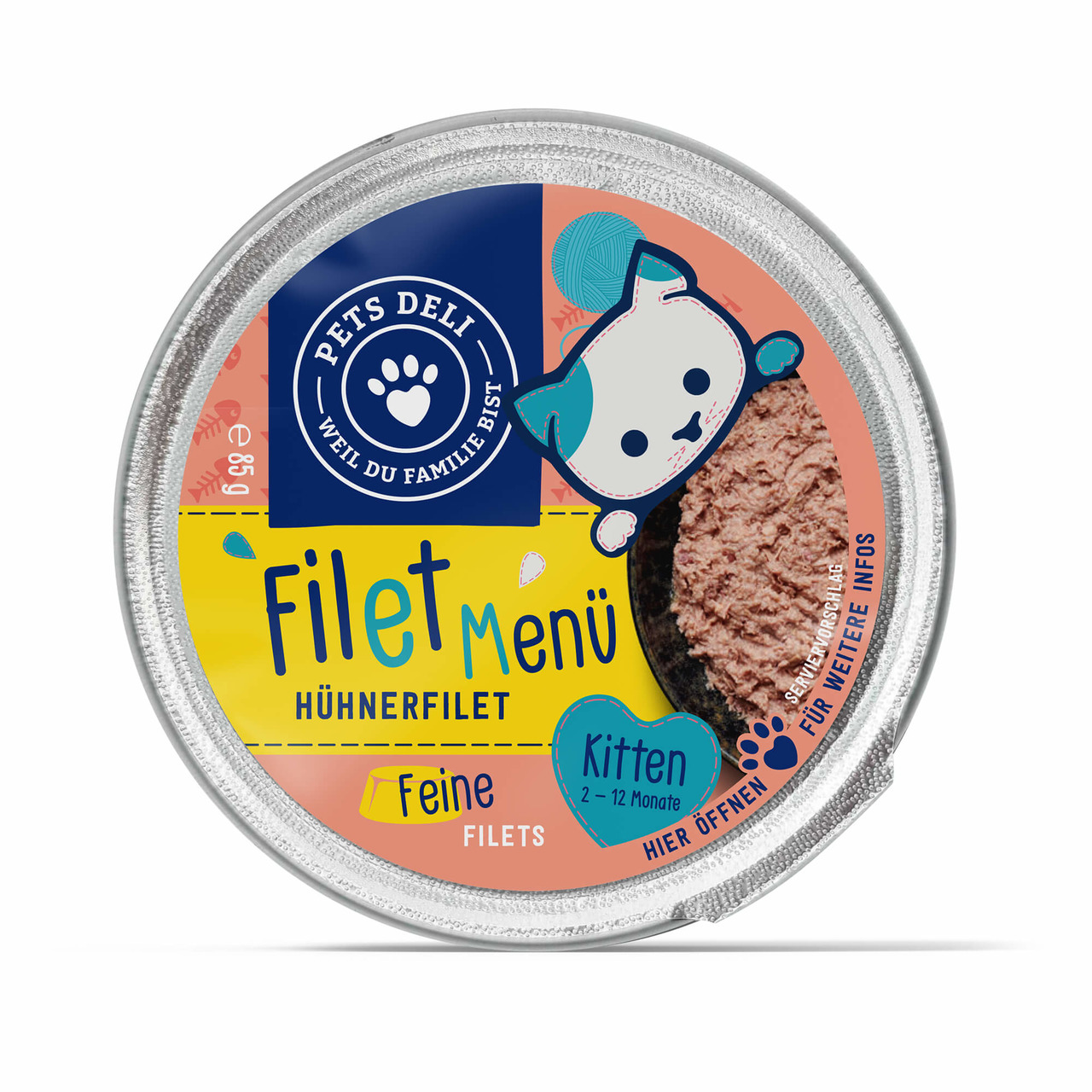 Pets Deli Filet Menü Hühnerfilet für Kätzchen (2-12 Monate), 85 g, hochwertige Zutaten, speziell für junge Katzen.