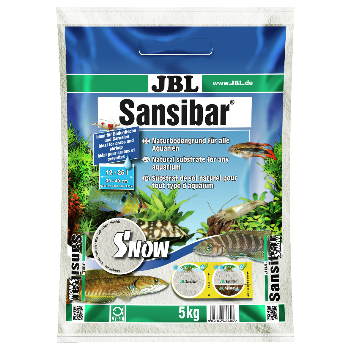 JBL Sansibar Snow, Naturbodengrund für Aquarien, 5 kg, ideal für Bodenfische & Garnelen, fördert natürliches Ökosystem.