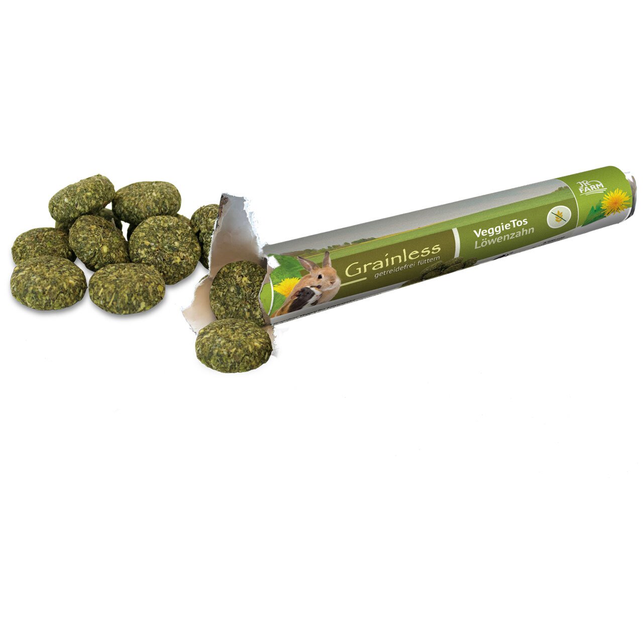 JR FARM Grainless VeggieTos Löwenzahn für Nagetiere, getreidefrei, mit Löwenzahn, 140 g, ideal für eine gesunde Ernährung.