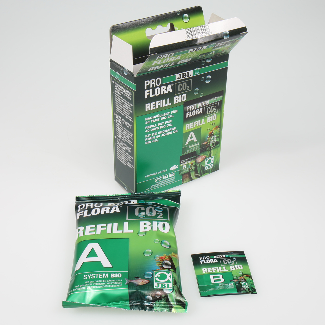 JBL ProFlora CO2 Refill Bio, Nachfüllset f. biolog. CO2, Aquarienpflanzen, 40 Tage CO2, 2 Komp. "A" & "B", grüne Verpackung.
