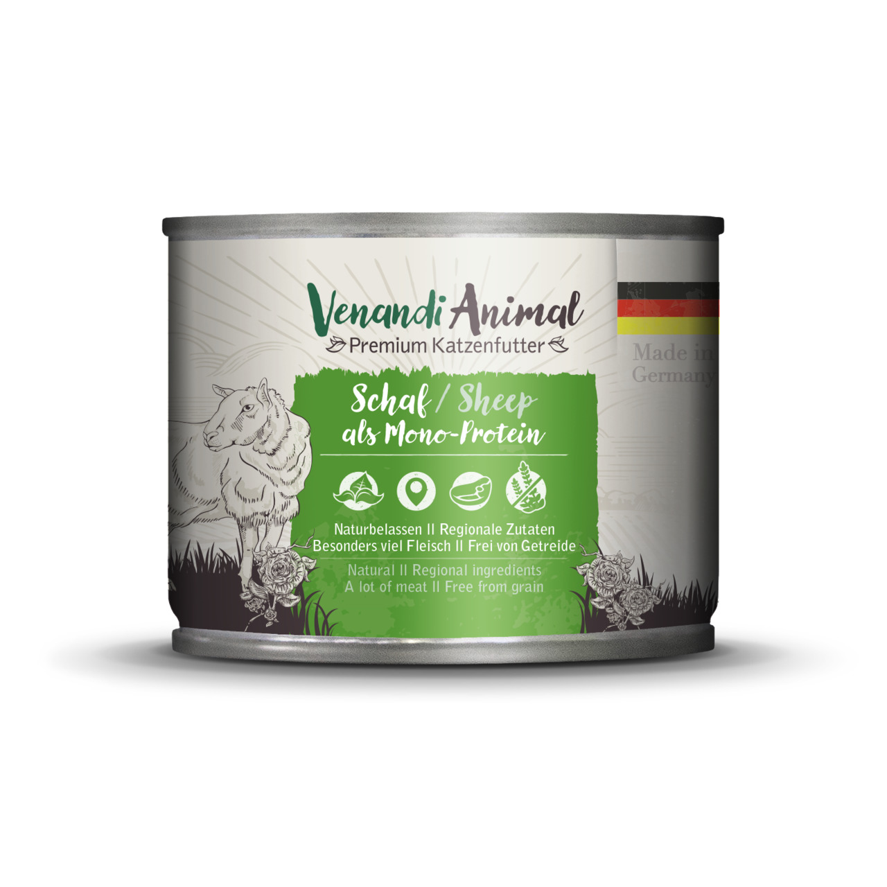 Venandi Animal Katzenfutter Schaf (Mono-Protein): Naturbelassen, regionale Zutaten, viel Fleisch, getreidefrei.