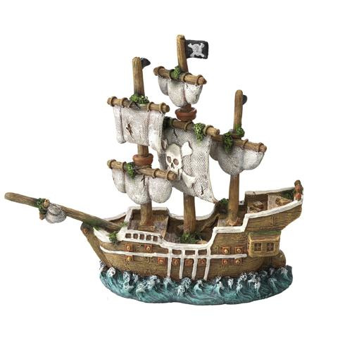 AQUA DELLA Piratenschiff-Aquarium-Deko, für Aquarienliebhaber, detailreiches Holzdesign mit Segeln & Flagge, ideal für Themen-Aquarien.