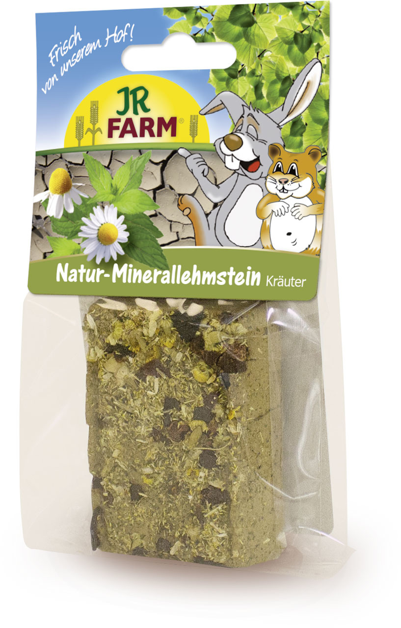 JR FARM Natur-Minerallehmstein Kräuter, Ergänzungsfutter f. Kleintiere (Kaninchen, Hamster), mit Mineralien & Kräutern, Zahnpflege, Wohlbefinden.