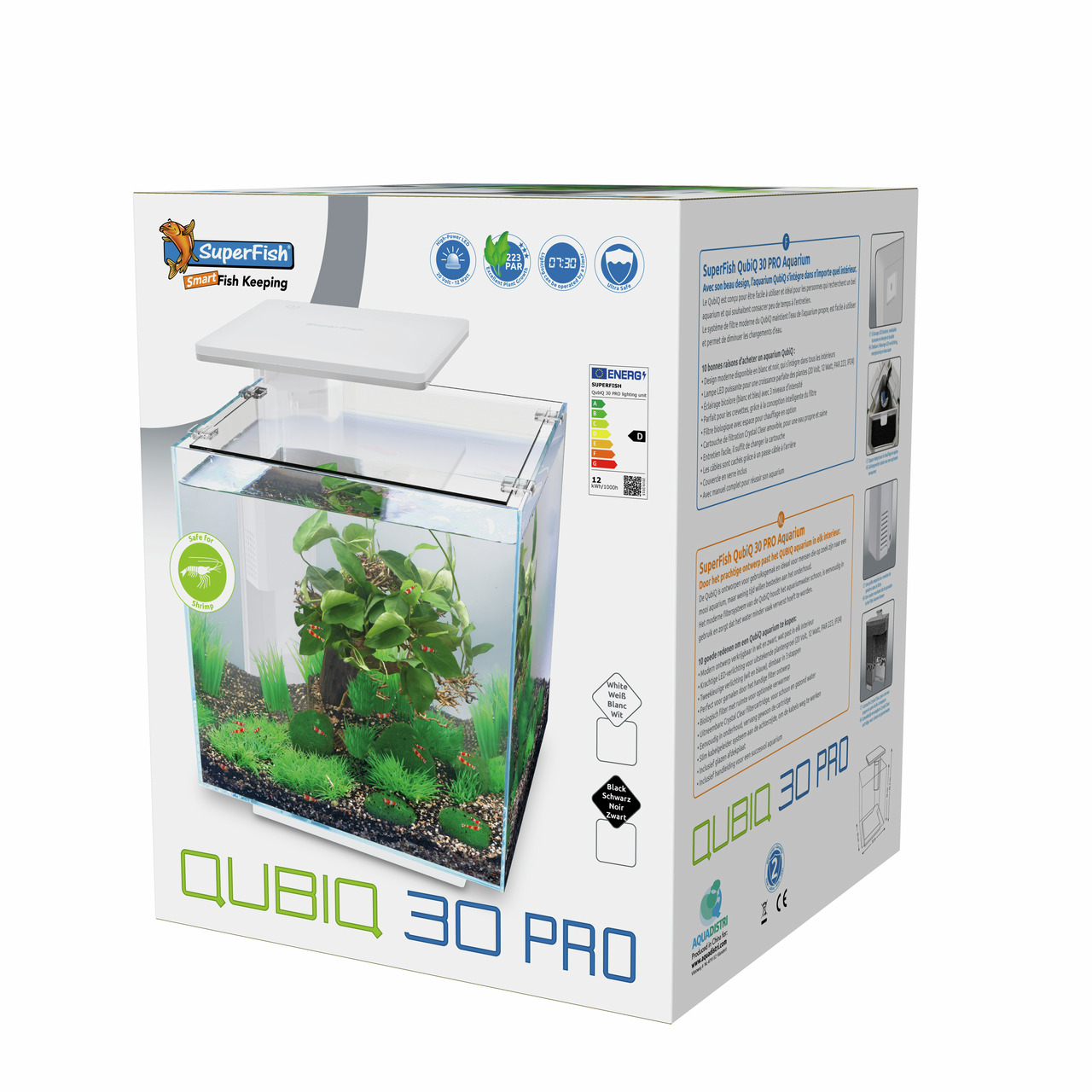 Superfish QubiQ 30 Pro Aquarium, 30 L, für Süßwasserfische, modernes Design, LED-Beleuchtung, energieeffizient (A+).