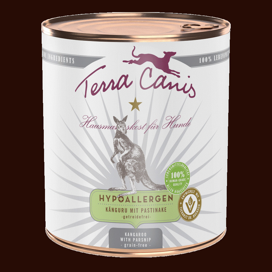 Terra Canis Hypoallergen Hundefutter, Känguru & Pastinake, für empfindl. Hunde, getreidefrei, 100% Lebensmittelqualität, 400 g.