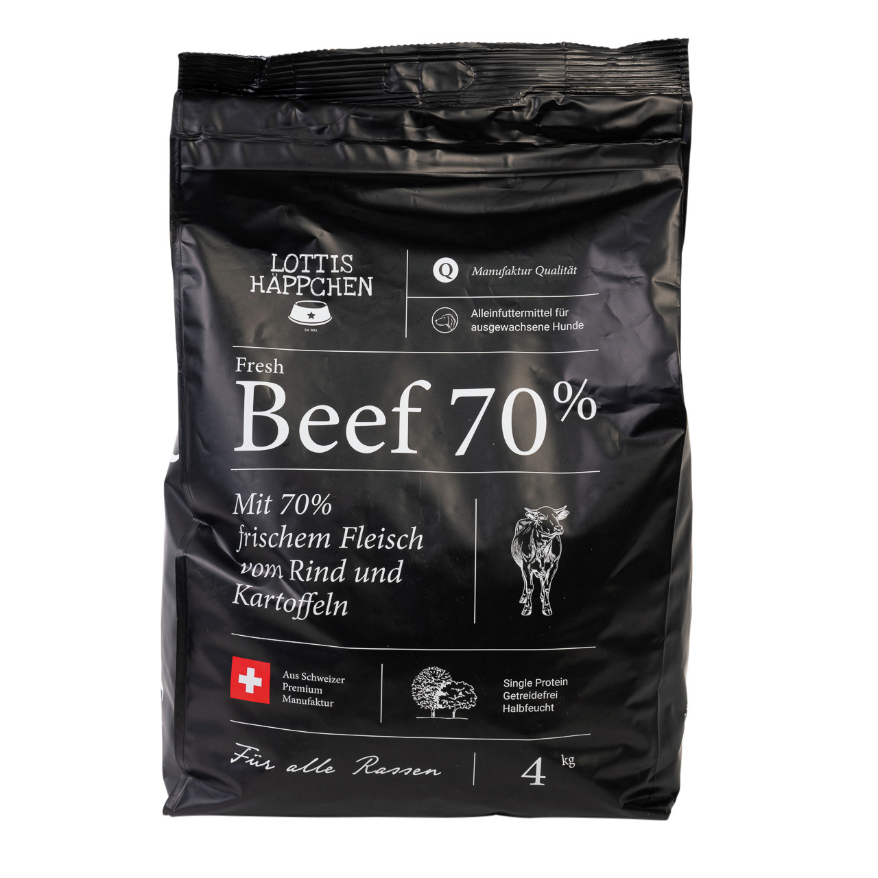 Lottis Häppchen Fresh Beef 70 % Hunde Trockenfutter 4 kg
