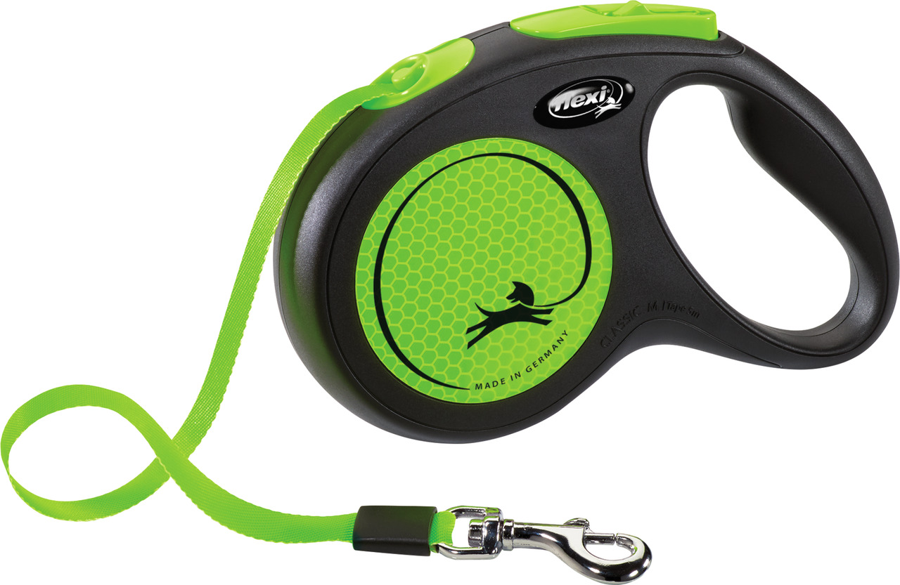 Flexi Classic Hundeleine M, 5m, schwarz-grün, ergonom. Griff, stabiles Band, verchromter Haken, für Hunde bis 25kg, Made in Germany.
