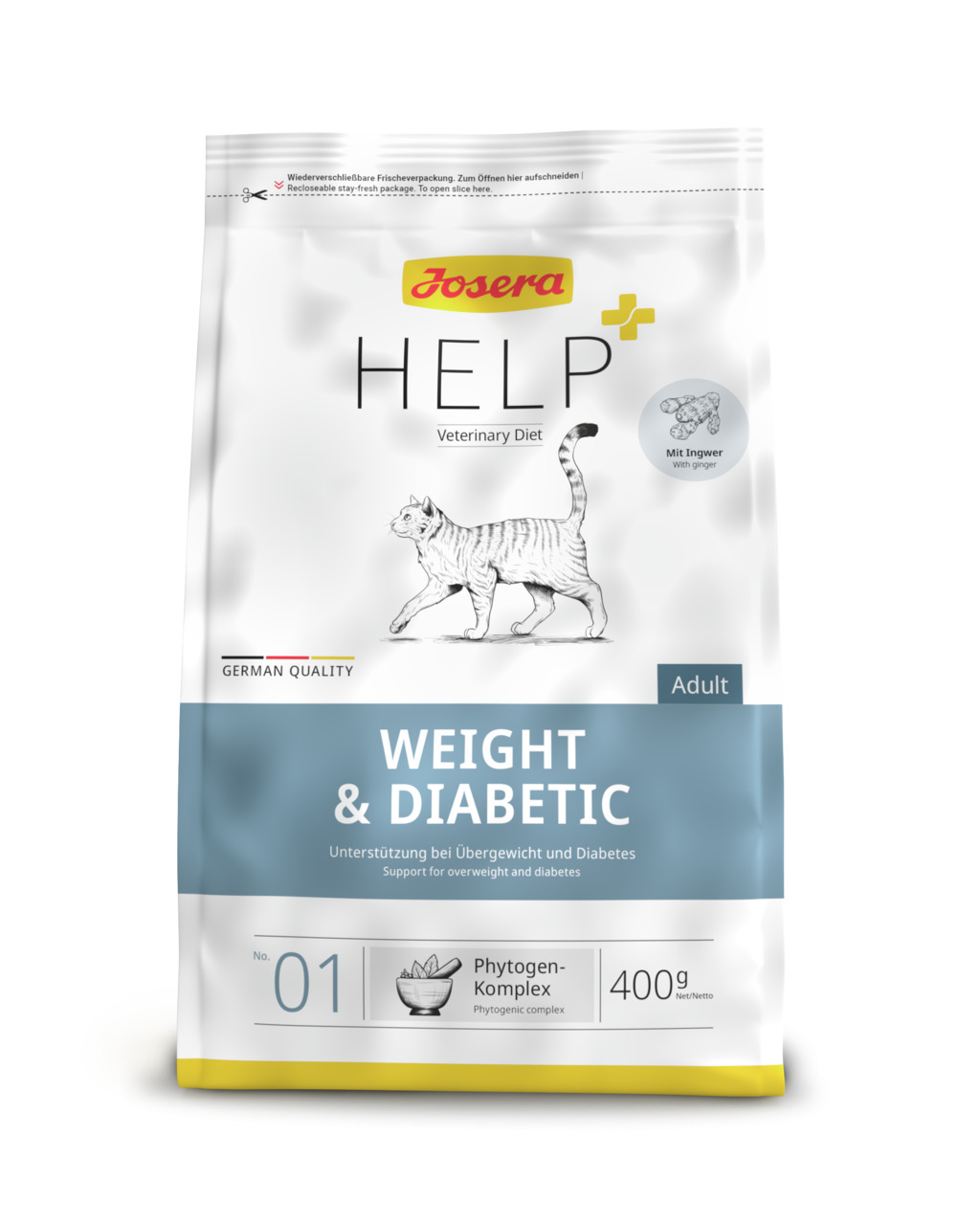 Josera Help Weight & Diabetic, diätetisches Katzenfutter f. erwachsene Katzen, Ingwer, 400 g, unterstützt bei Übergewicht & Diabetes.