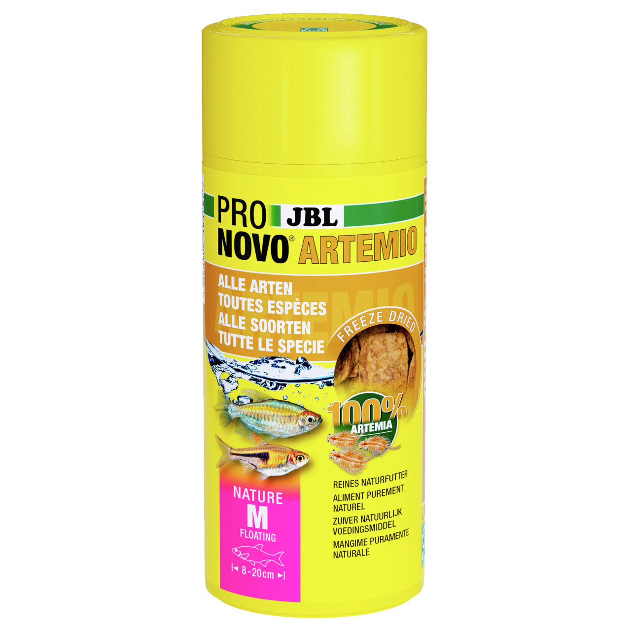 JBL ProNovo Artemio, Naturfutter für Zierfische (8-20 cm), 100 % Artemia, gefriergetrocknet, Nature M Floating, Reines Naturfutter.