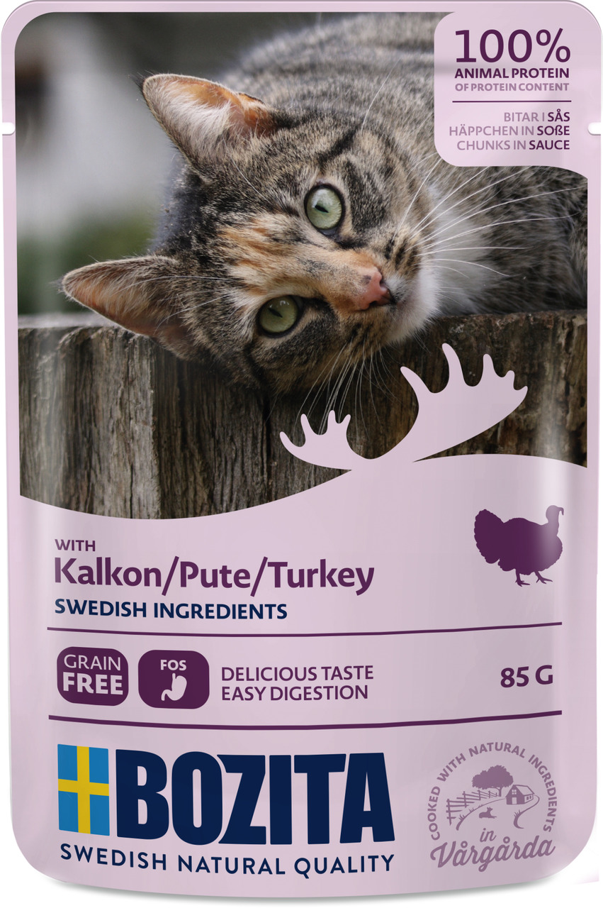 Bozita Pute Katzenfutter, für ausgewachsene Katzen, 100 % tierisches Protein, getreidefrei, leicht verdaulich, 85 g.