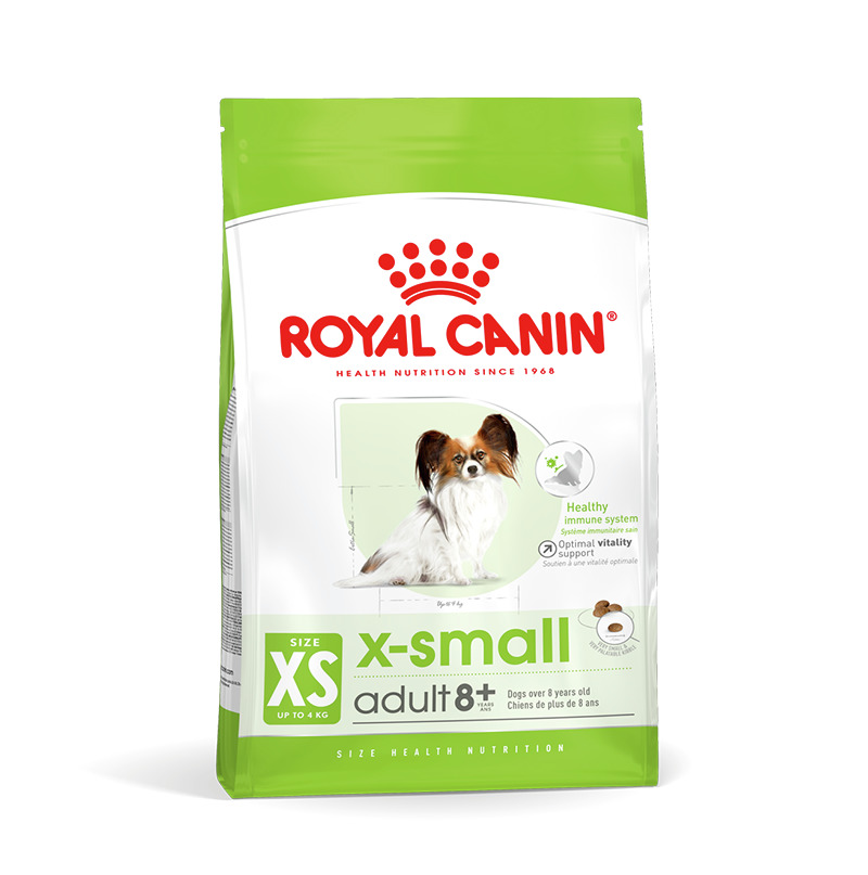 ROYAL CANIN X-Small Adult 8+, für kl. Hunde bis 4 kg (ab 8 J.), unterstützt Immunsystem & Vitalität, Geschmacksr. nicht angegeben.
