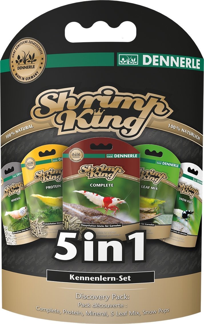Dennerle Shrimp King 5in1 Set: Futter f. Garnelen, 5 Sorten (Complete, Protein, Mineral, 5 Leaf Mix, Snow Pops), nat. Zutaten, ohne Zusätze.