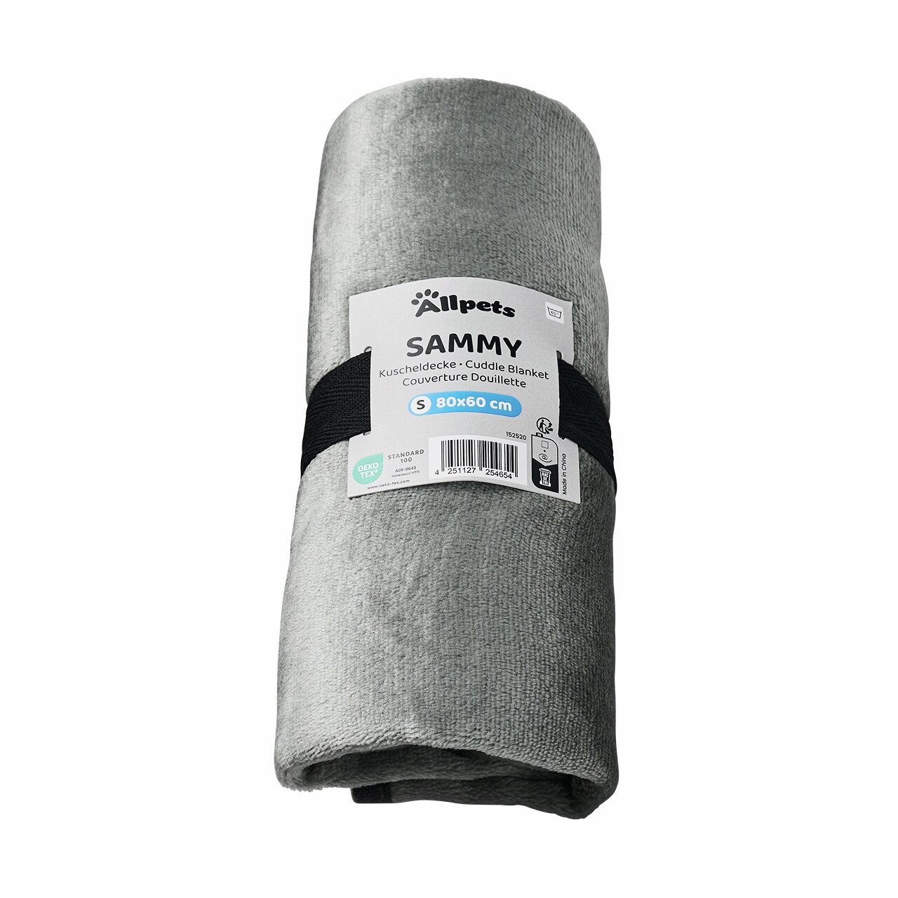 Allpets Kuscheldecke "Sammy" S (80x60 cm) für Hunde & Katzen, grau, weiches Material, Öko-Tex 100, Komfort & Wärme.