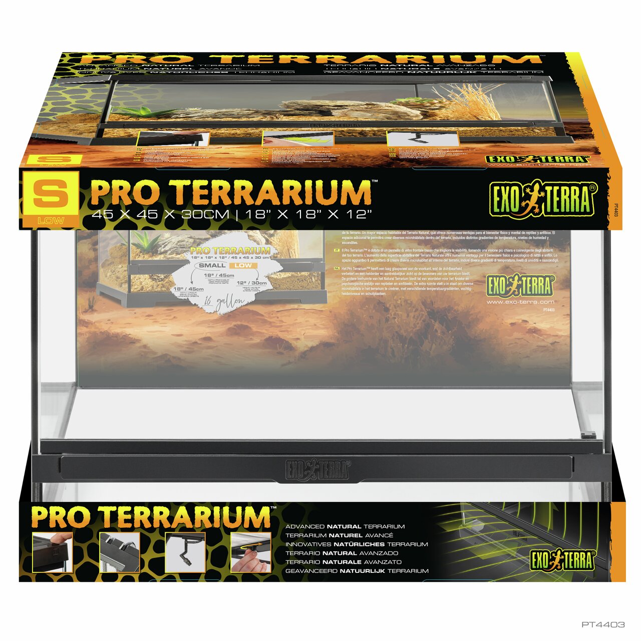 Exo Terra Pro Terrarium, für Reptilien-Amphibien, 45x45x30cm, nat. Belüftung, einfache Handhabung, ideal für kleine Tiere.