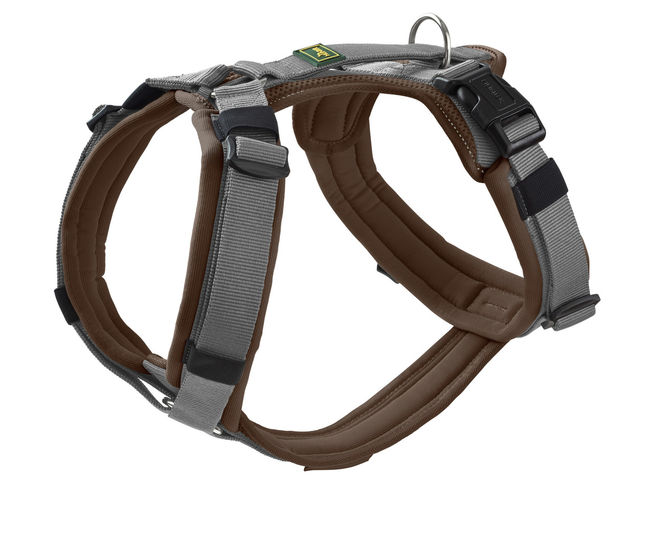 Hundegeschirr "HUNTER Ranger Professional", Braun-Grau, für alle Hunde, gepolsterte Gurte, robuste Schnallen,  verstellbar, Metallring.