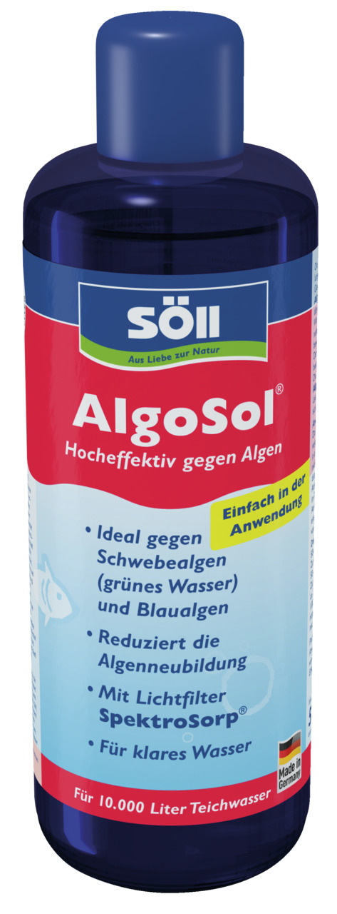 Söll AlgoSol, 500 ml, für Teichwasser (10.000 l), gegen Schwebe- & Blaualgen, sorgt für klares Wasser.