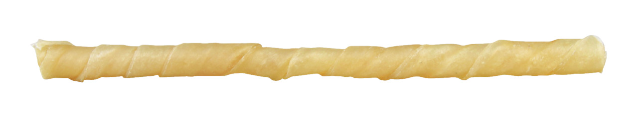 Alt-Text: Das Bild zeigt einen Kausnack für Hunde der Marke TRIXIE. Es handelt sich um einen gedrehten Kauknochen aus gepresster Rinderhaut, ideal für mittelgroße bis große Hunde. Der Snack unterstützt die Zahnpflege und bietet langanhaltenden Kauspaß. Me