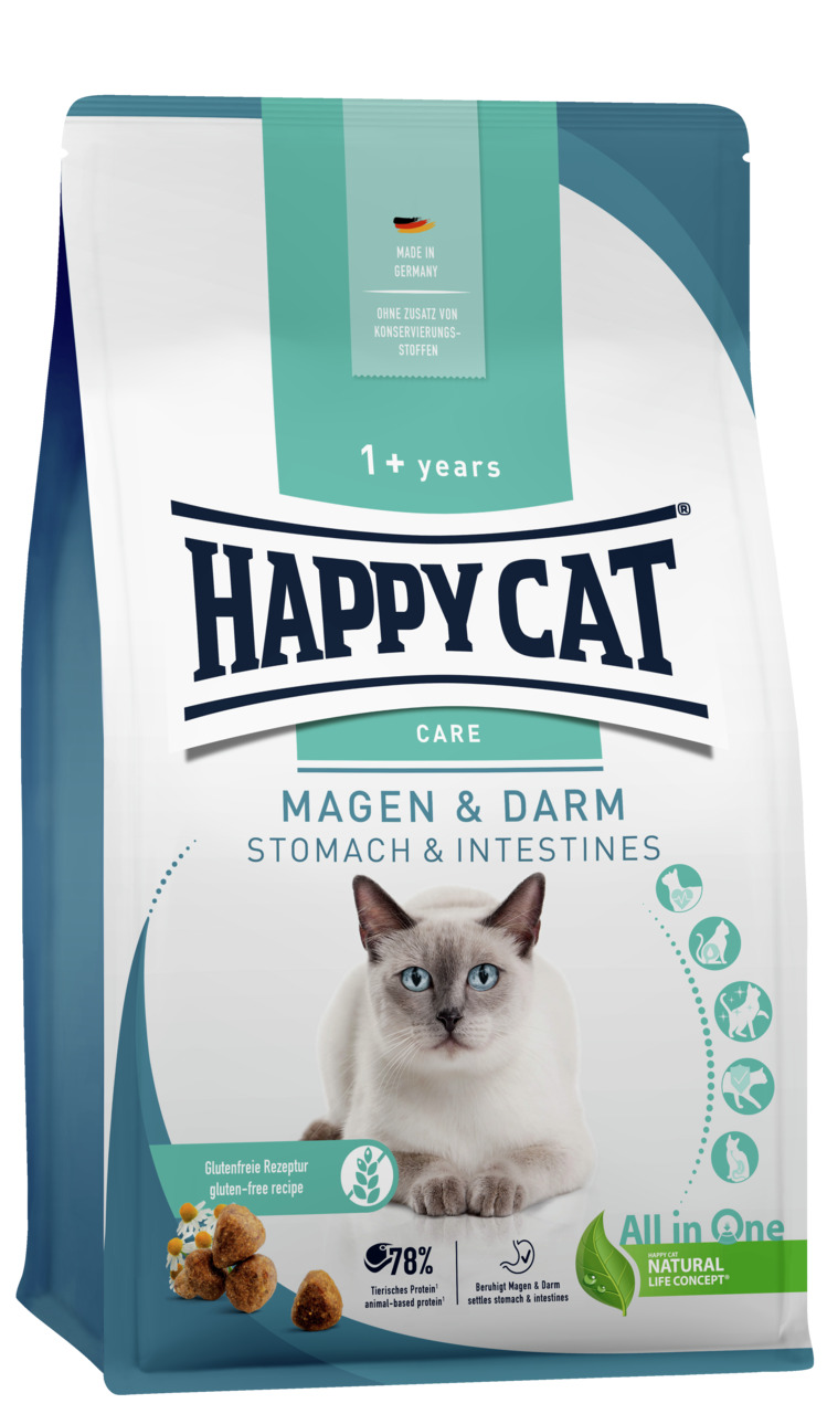 HAPPY CAT Care Magen & Darm, Katzenfutter ab 1 Jahr, glutenfrei, 78 % tierisches Protein, 1,3 kg, hergestellt in Deutschland.